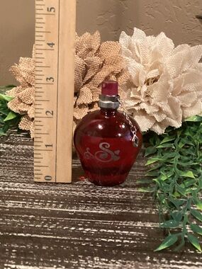 Red Glass Decorative Bottle Vase with Silver Collar